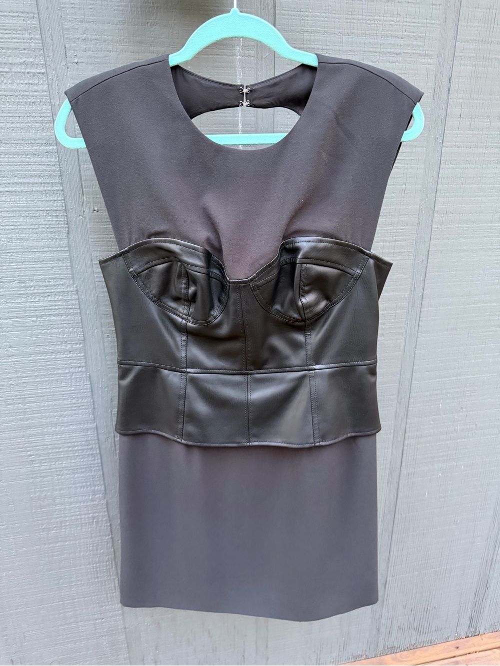 Maeve Anthropologie Faux Leather Black Bodycon Mini Bustier Dress Size 8